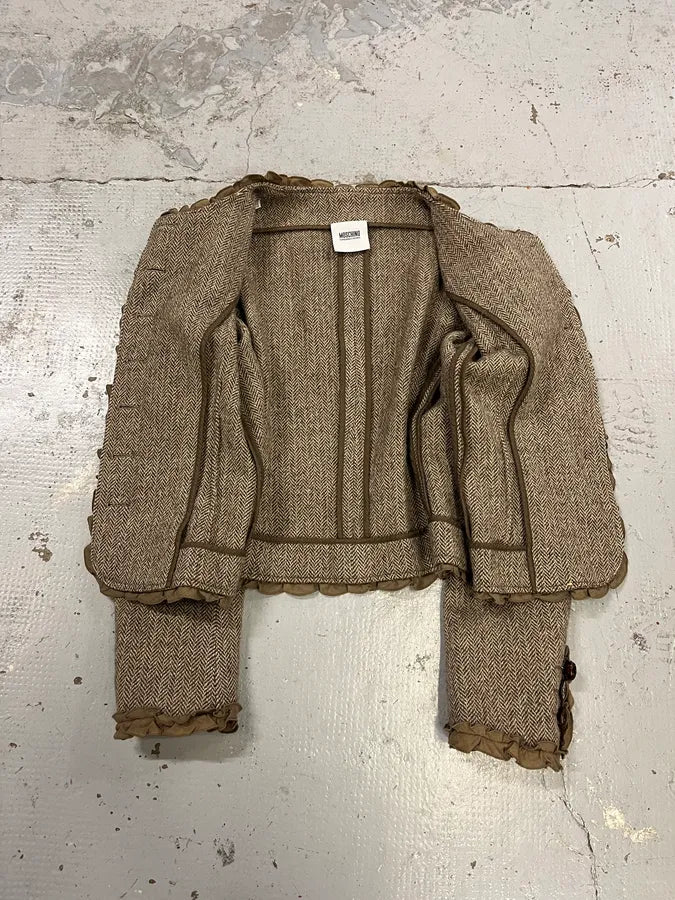 2000s Moschino Flower Wool Ruffled Beige Jacket GjhrmbL 7