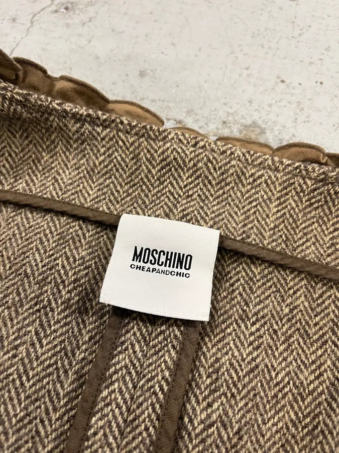 2000s Moschino Flower Wool Ruffled Beige Jacket GjhrmbL 8