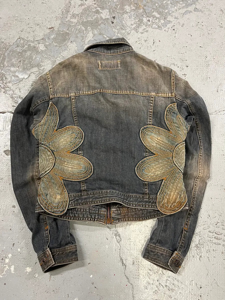 2000s Moschino Flowers Patches Faded Denim Jacket (S) UpDsONh 1