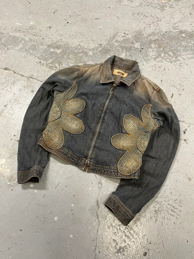 2000s Moschino Flowers Patches Faded Denim Jacket (S) UpDsONh 2
