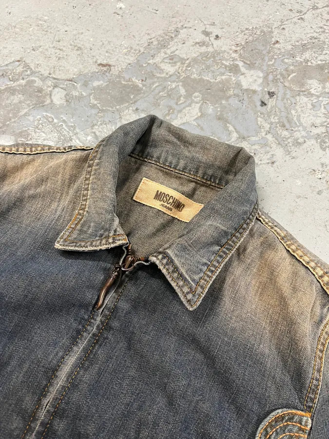 2000s Moschino Flowers Patches Faded Denim Jacket (S) UpDsONh 3