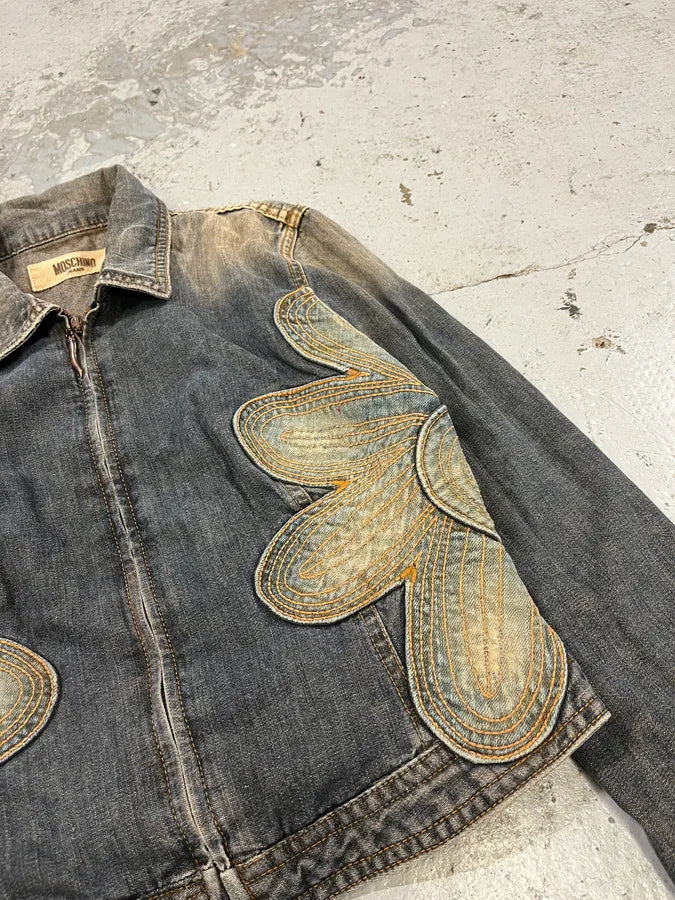 2000s Moschino Flowers Patches Faded Denim Jacket (S) UpDsONh 4