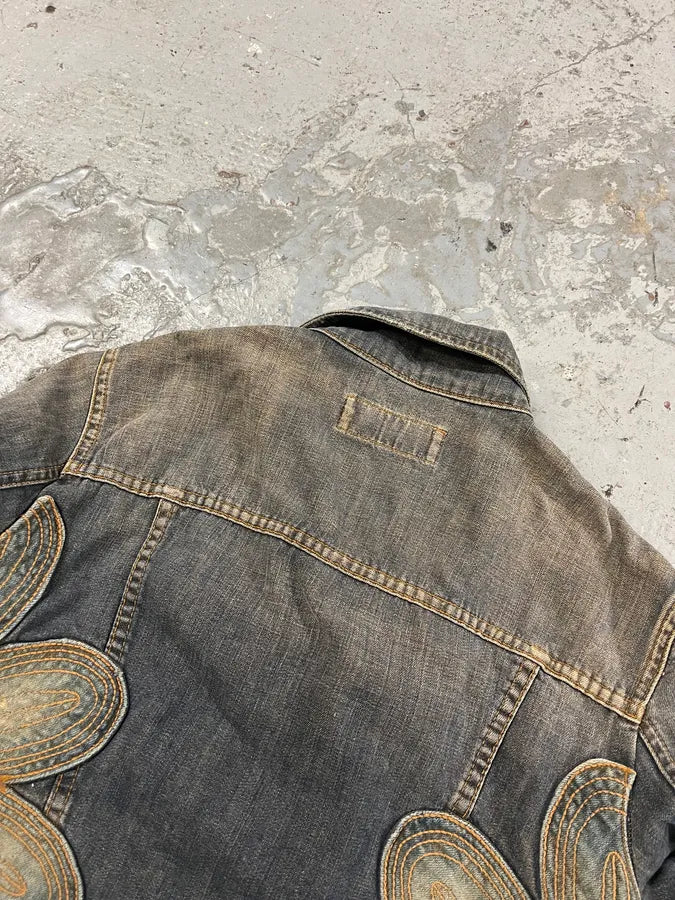 2000s Moschino Flowers Patches Faded Denim Jacket (S) UpDsONh 5