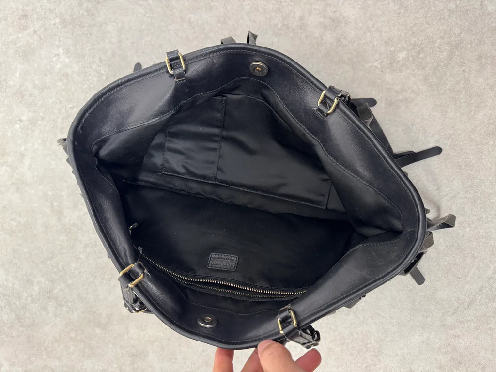 2000s Moschino Fringe Belt Black Leather Handle Bag pdUJloI 5