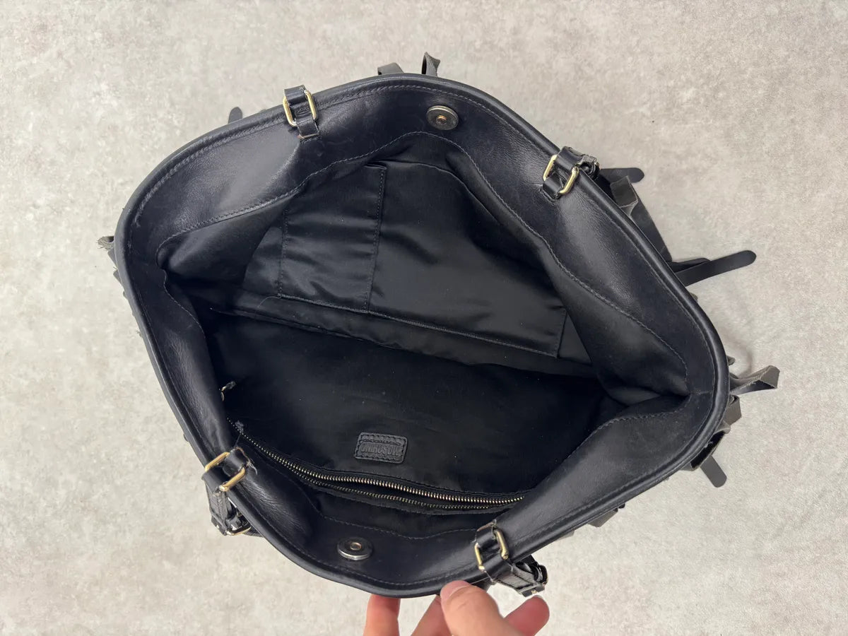 2000s Moschino Fringe Belt Black Leather Handle Bag pdUJloI 5