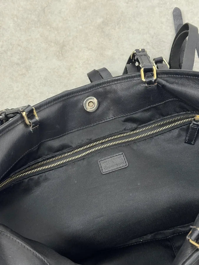 2000s Moschino Fringe Belt Black Leather Handle Bag pdUJloI 6