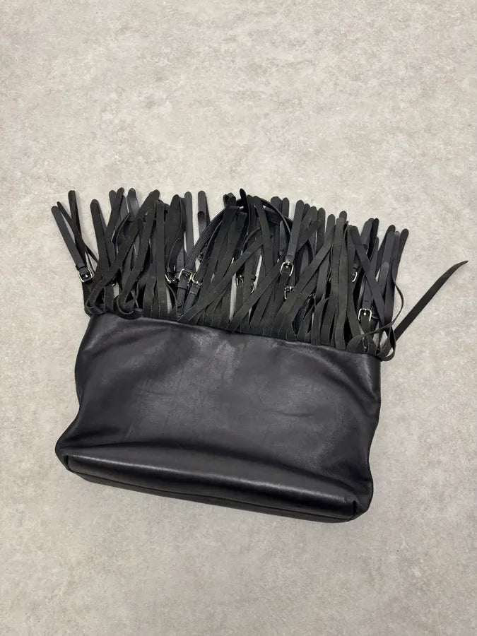 2000s Moschino Fringe Belt Black Leather Handle Bag pdUJloI 7