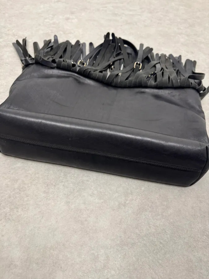 2000s Moschino Fringe Belt Black Leather Handle Bag pdUJloI 8