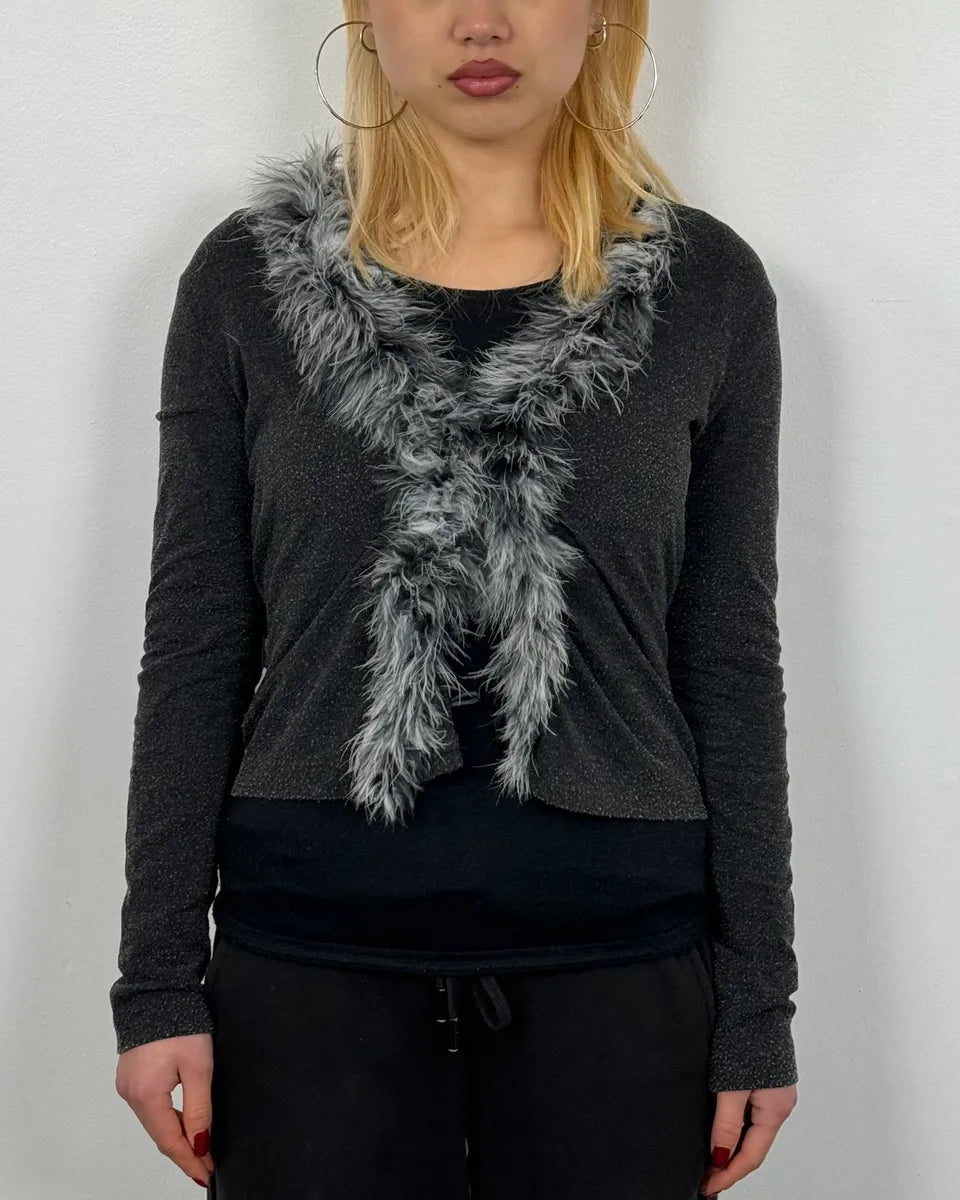 2000s Moschino Fur Line Grey Cardigan MtQfwgu 0