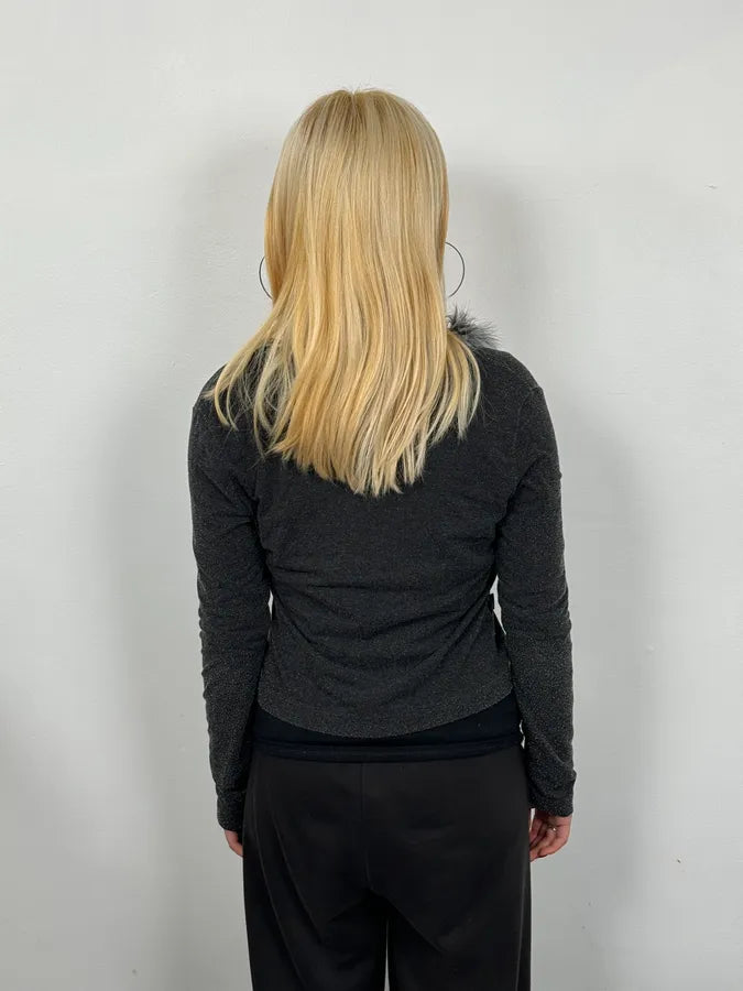 2000s Moschino Fur Line Grey Cardigan MtQfwgu 1