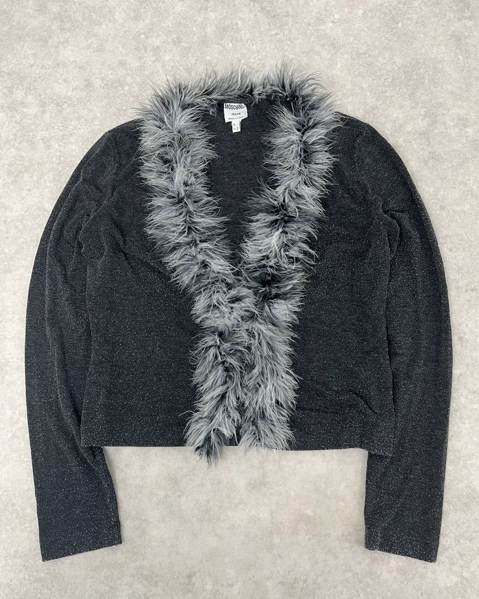 2000s Moschino Fur Line Grey Cardigan MtQfwgu 2