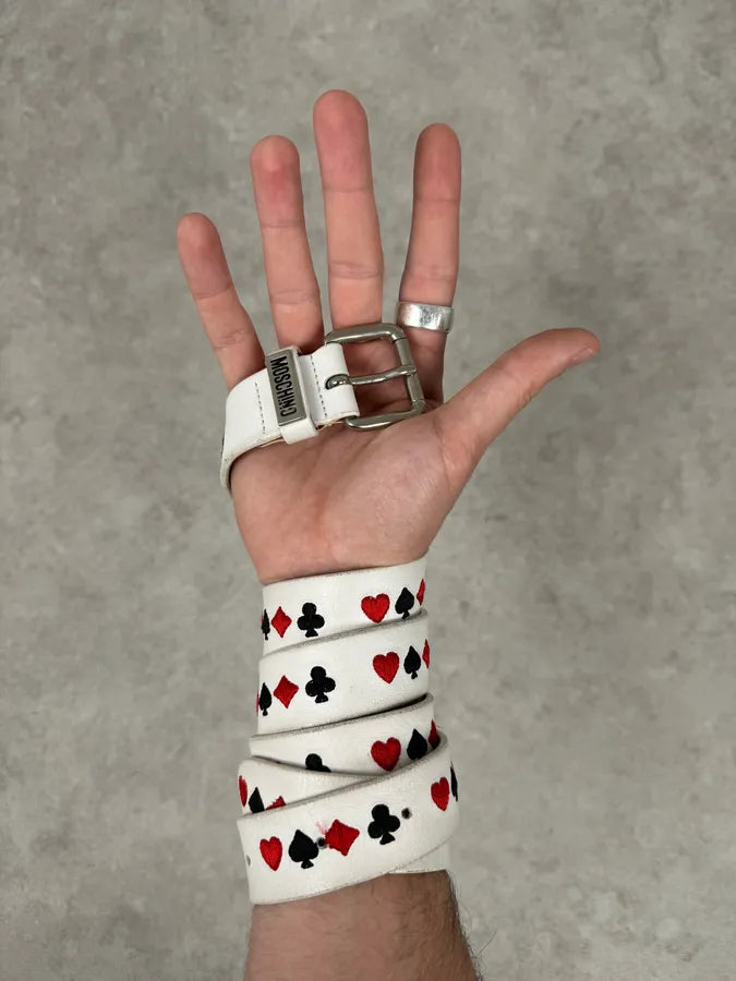 2000s Moschino Gambling White Leather Belt nBVWFQN 0