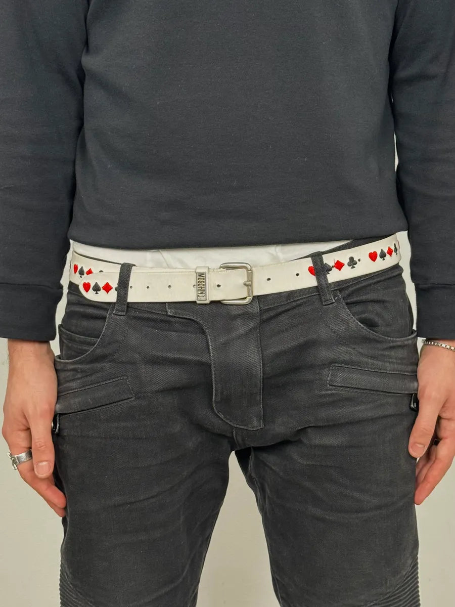 2000s Moschino Gambling White Leather Belt nBVWFQN 1
