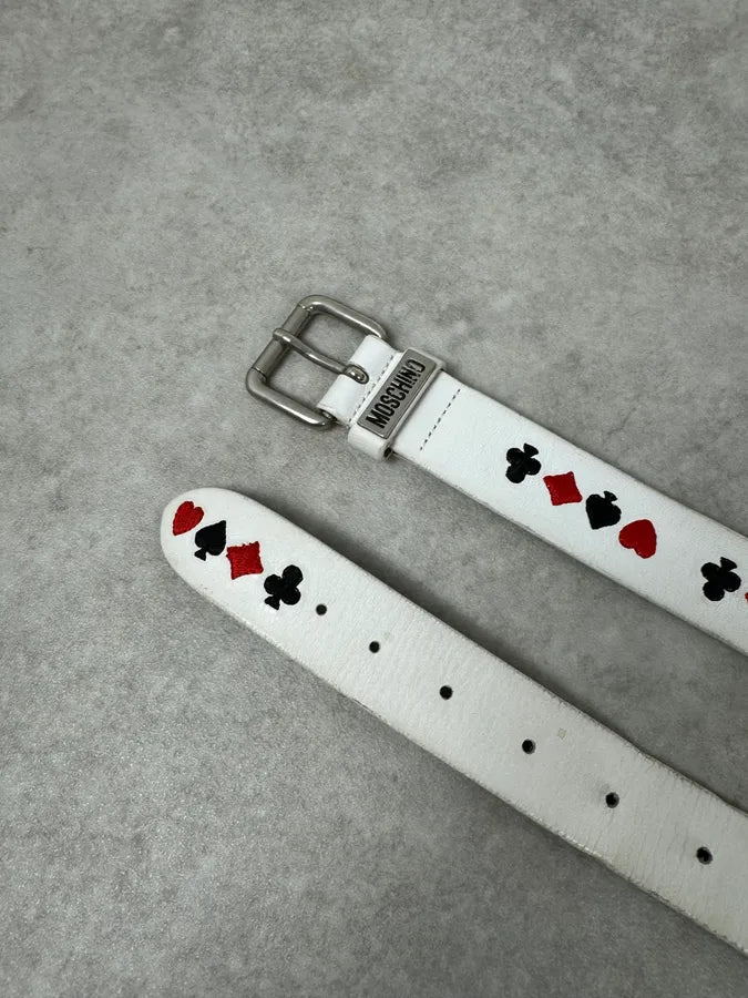 2000s Moschino Gambling White Leather Belt nBVWFQN 3