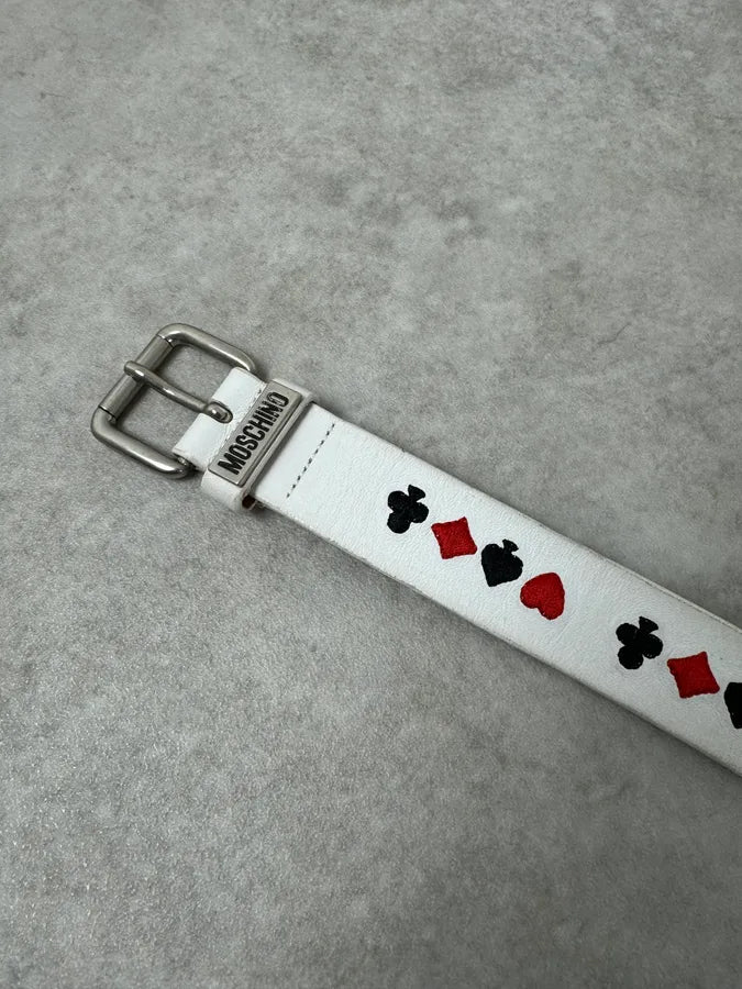 2000s Moschino Gambling White Leather Belt nBVWFQN 4