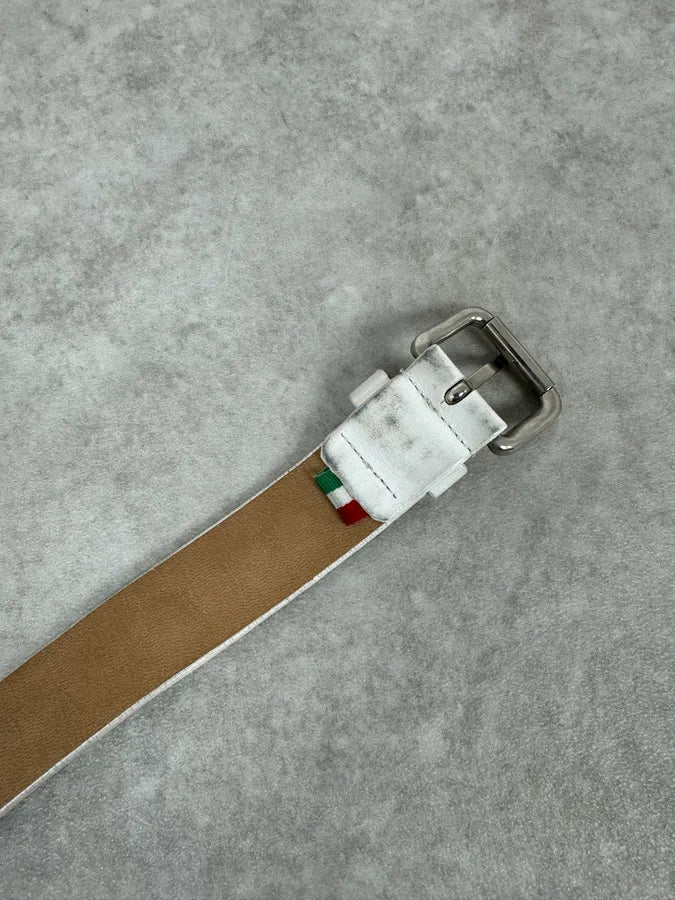 2000s Moschino Gambling White Leather Belt nBVWFQN 6