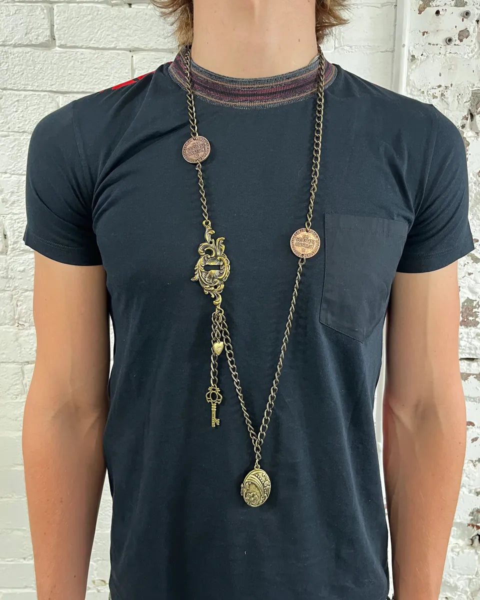 2000s Moschino Gold Metal Lock Charm Chain Necklace NhVDtMl 0
