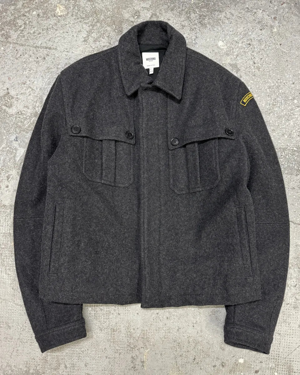 2000s Moschino Grey Wool Bomber Jacket (L) 0