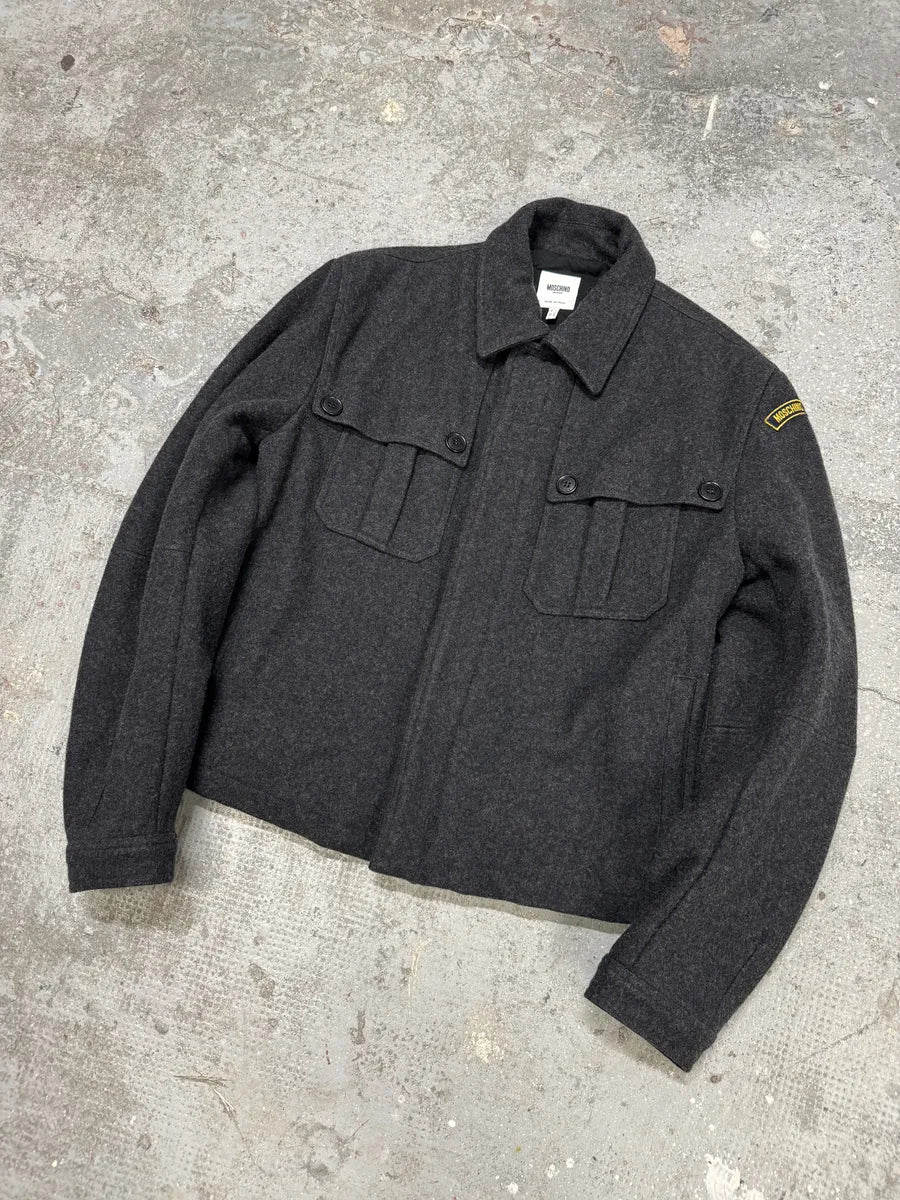 2000s Moschino Grey Wool Bomber Jacket (L) 2
