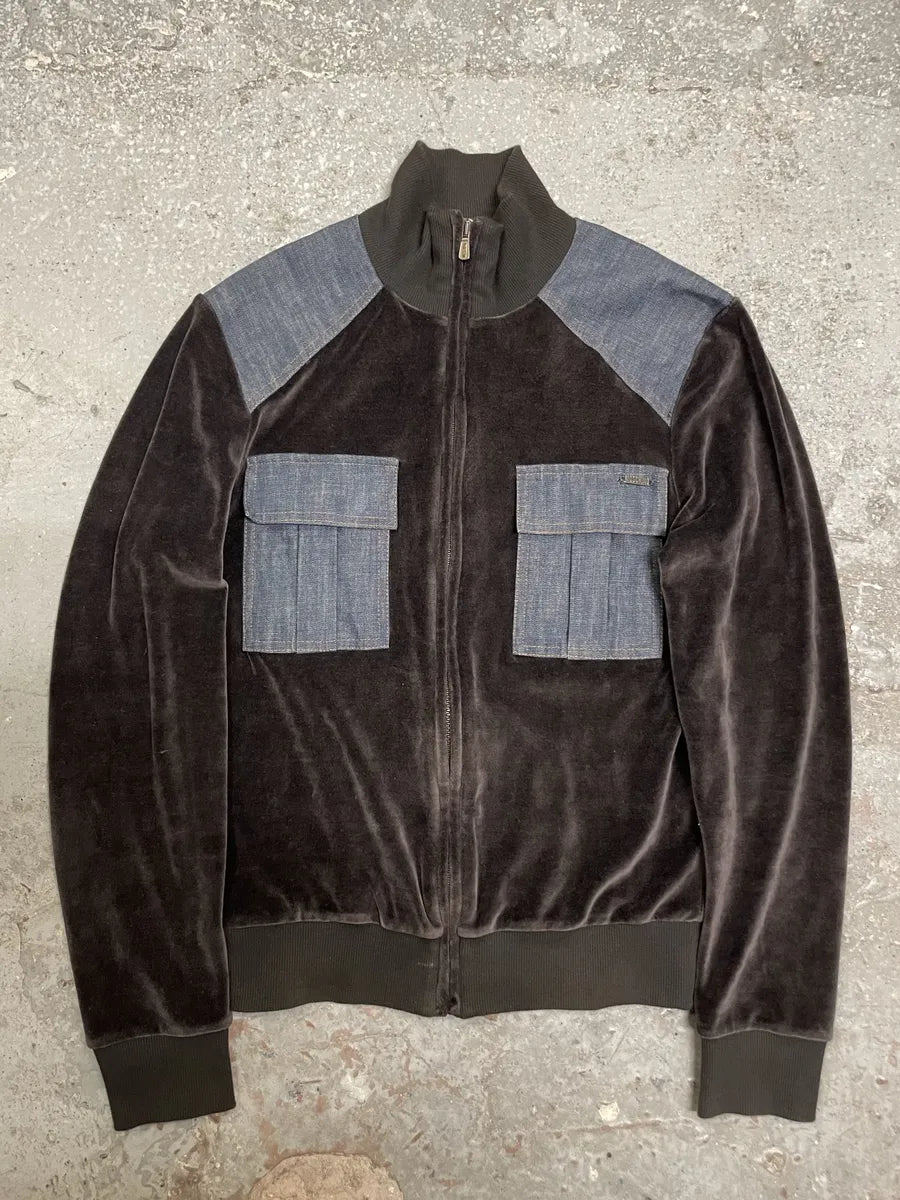 2000s Moschino Hybrid Velvet Denim Jacket xCPcjVs 0
