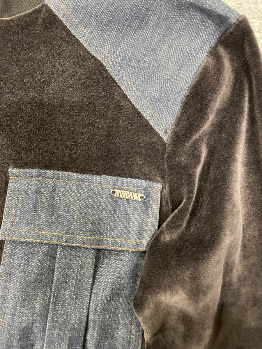 2000s Moschino Hybrid Velvet Denim Jacket xCPcjVs 8