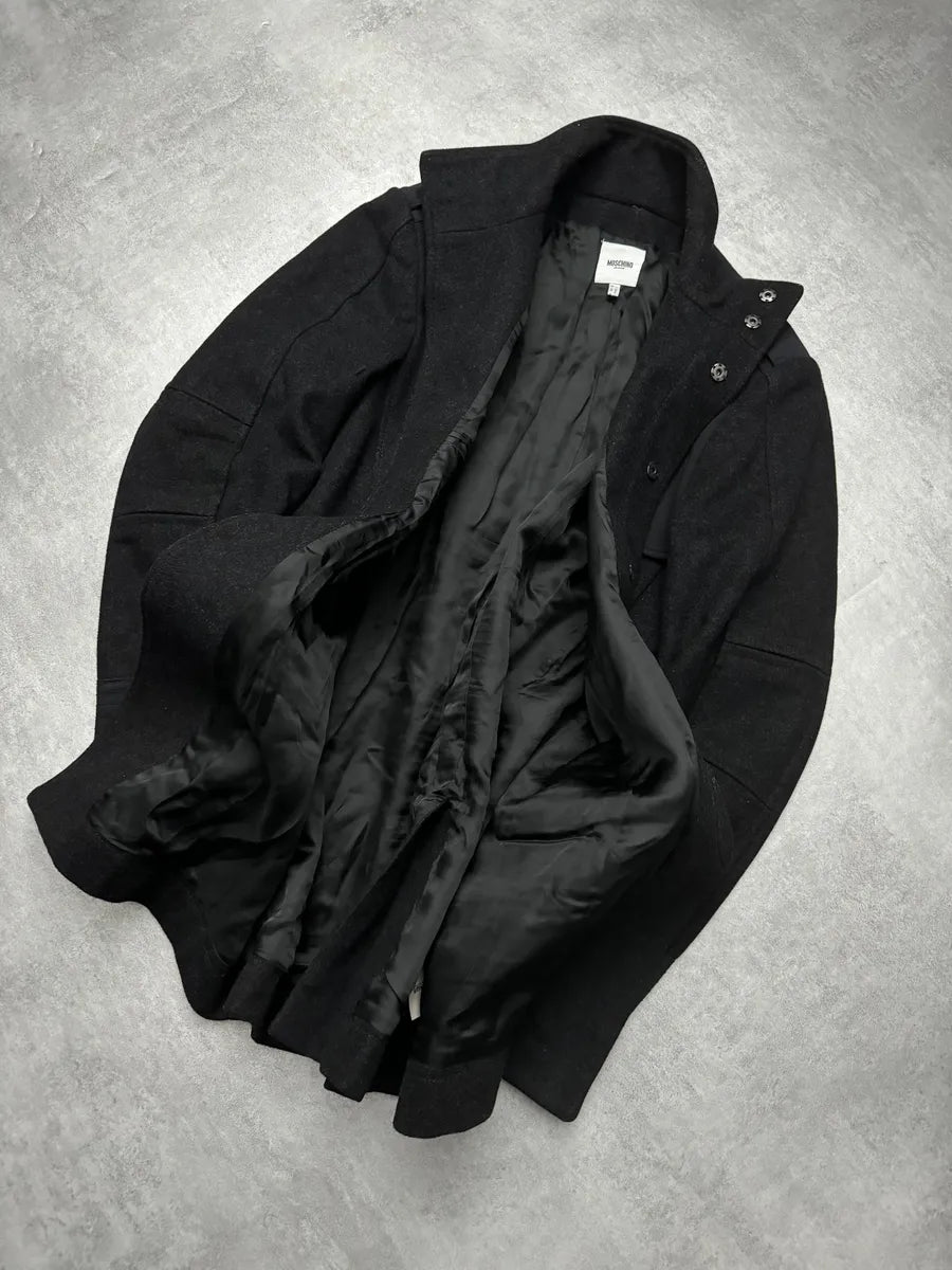 2000s Moschino Imperial Black Utilitarian Wool Trench Coat inypepJ 2