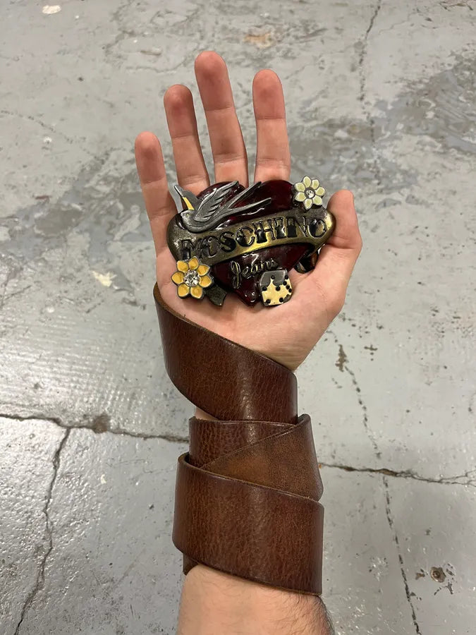 2000s Moschino Love Heart Brown Leather Belt xtZgLbv 0