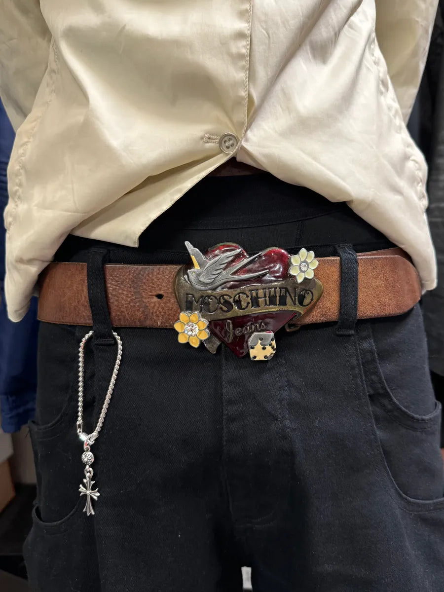 2000s Moschino Love Heart Brown Leather Belt xtZgLbv 1