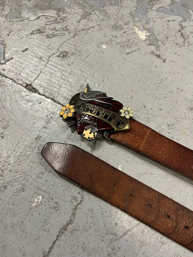 2000s Moschino Love Heart Brown Leather Belt xtZgLbv 3