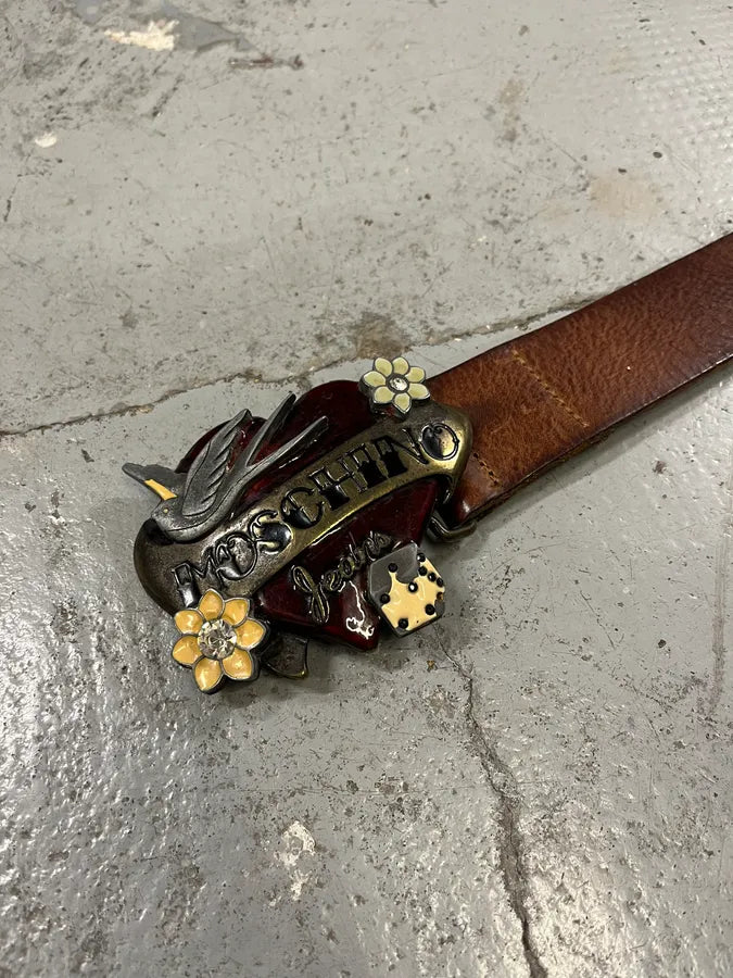 2000s Moschino Love Heart Brown Leather Belt xtZgLbv 4