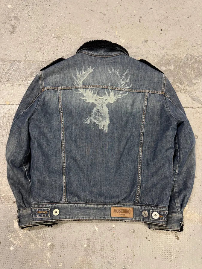2000s Moschino Majestic Deer Blue Denim Jacket oQZmfUG 0