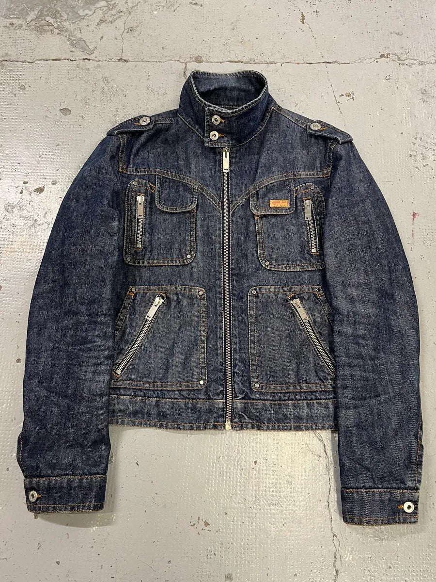 2000s Moschino Multi-Zip Blue Worker Denim Jacket KLgopfq 0