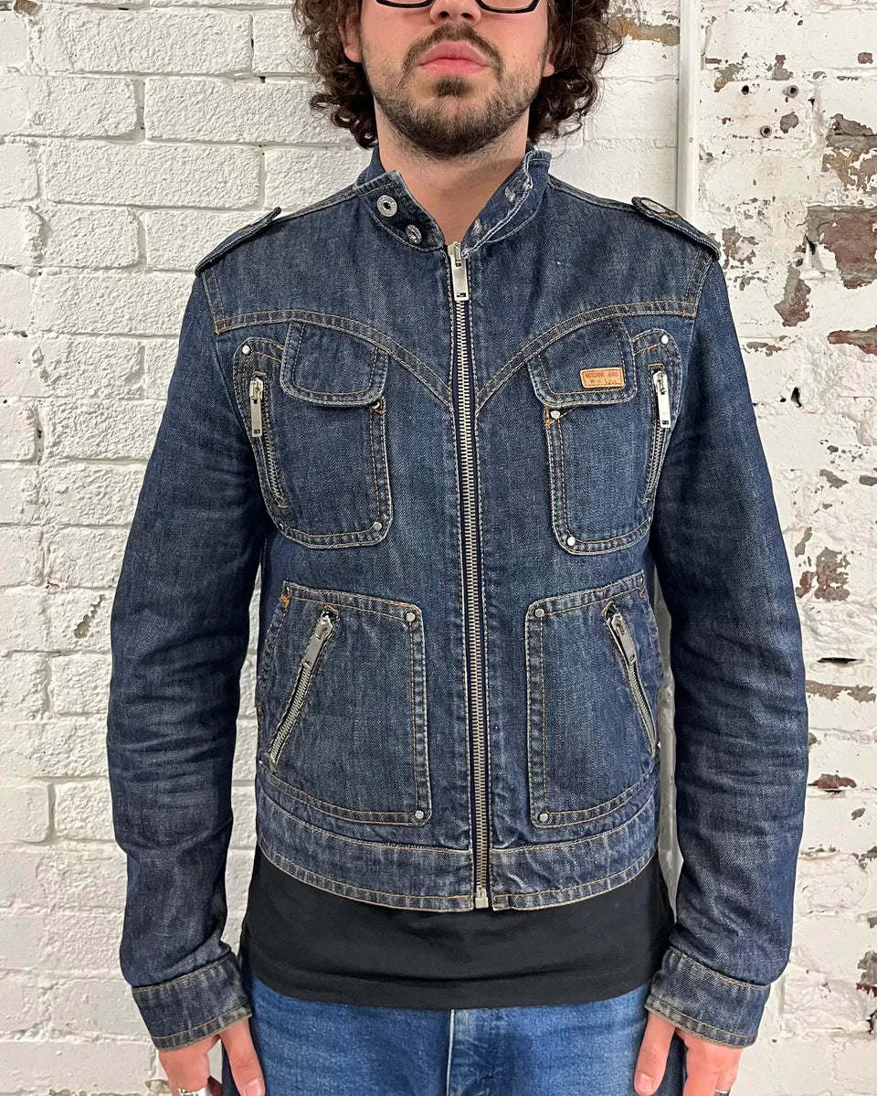 2000s Moschino Multi-Zip Blue Worker Denim Jacket KLgopfq 2