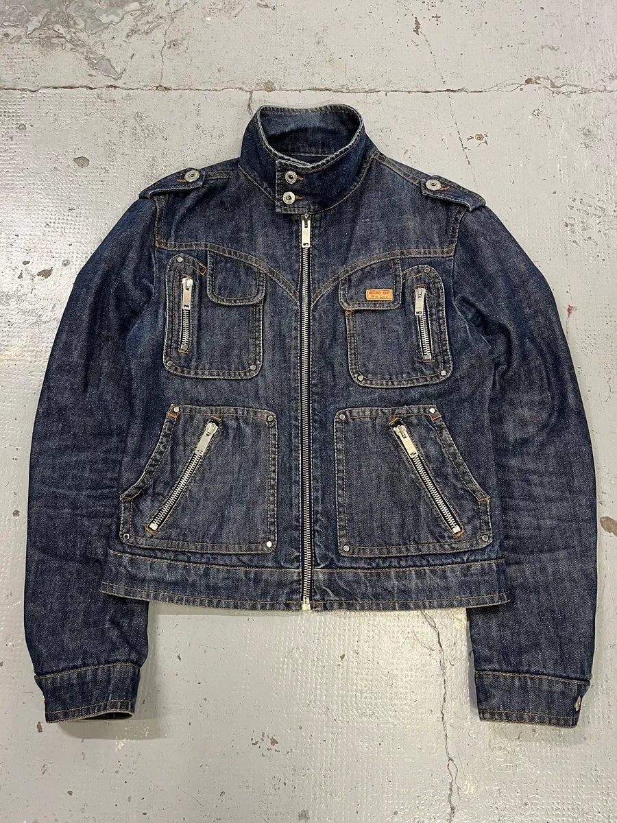 2000s Moschino Multi-Zip Blue Worker Denim Jacket KLgopfq 4