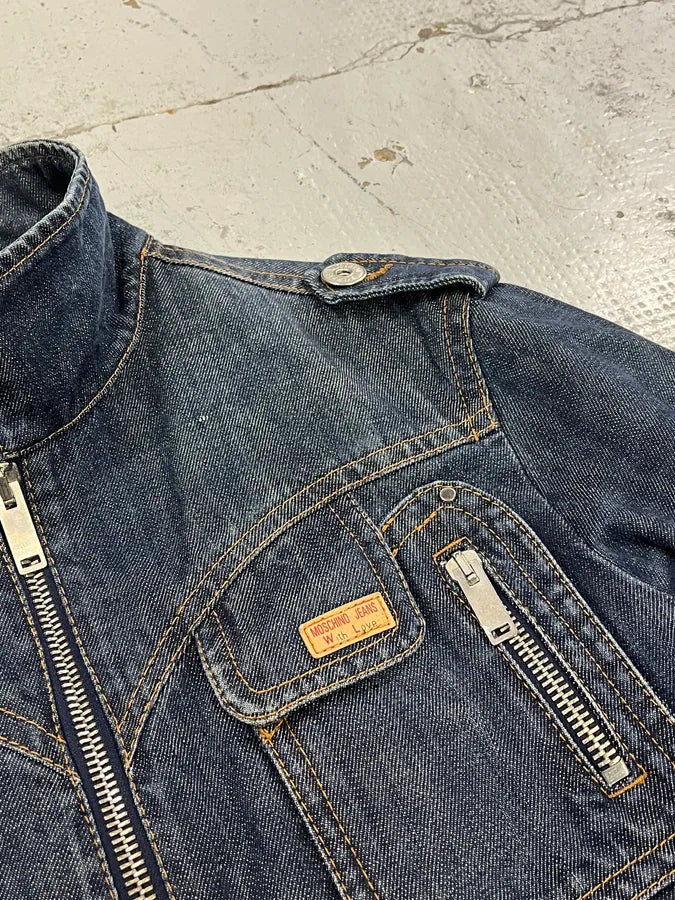 2000s Moschino Multi-Zip Blue Worker Denim Jacket KLgopfq 6