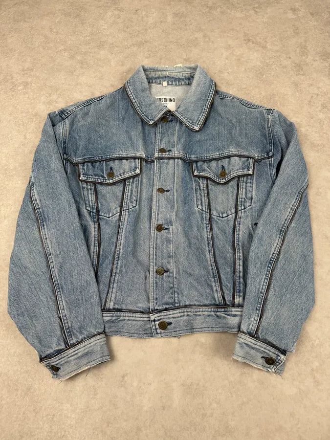 2000s Moschino Multi Zips Blue Aero Denim Jacket OzTfwIj 2