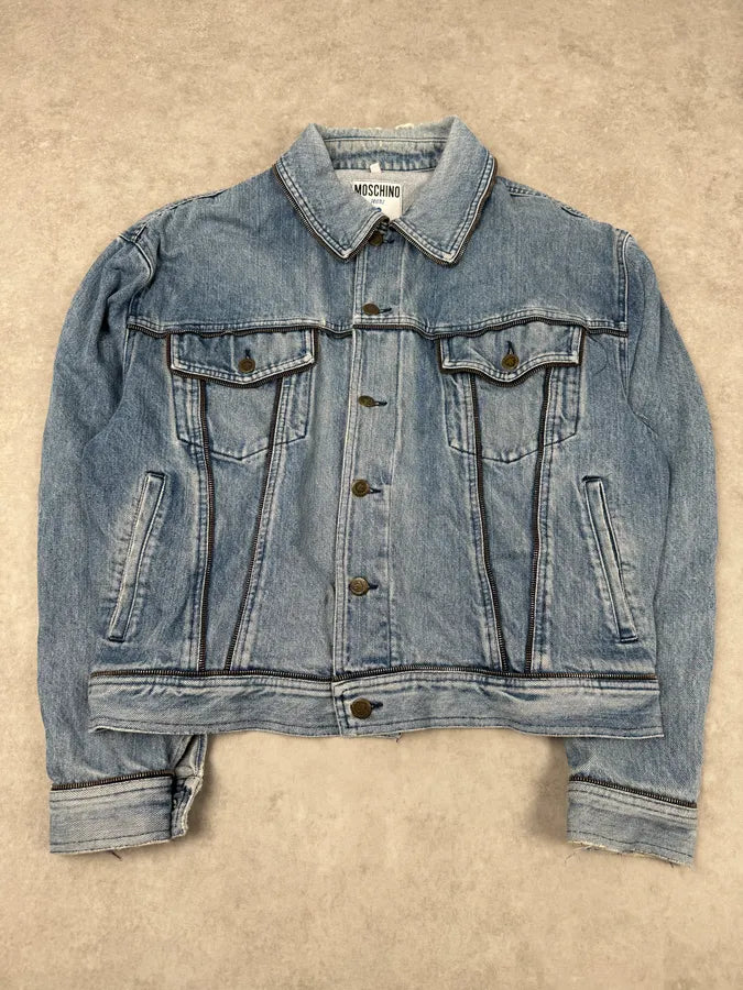2000s Moschino Multi Zips Blue Aero Denim Jacket OzTfwIj 3