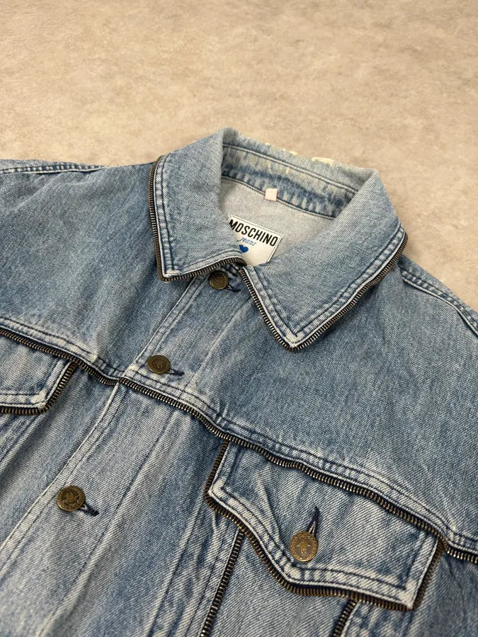 2000s Moschino Multi Zips Blue Aero Denim Jacket OzTfwIj 4
