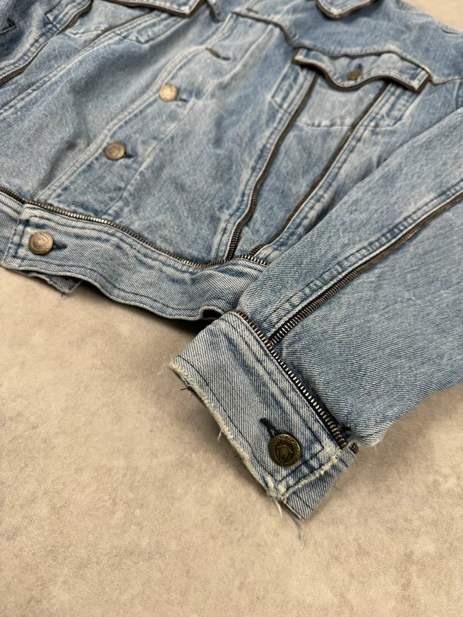 2000s Moschino Multi Zips Blue Aero Denim Jacket OzTfwIj 5