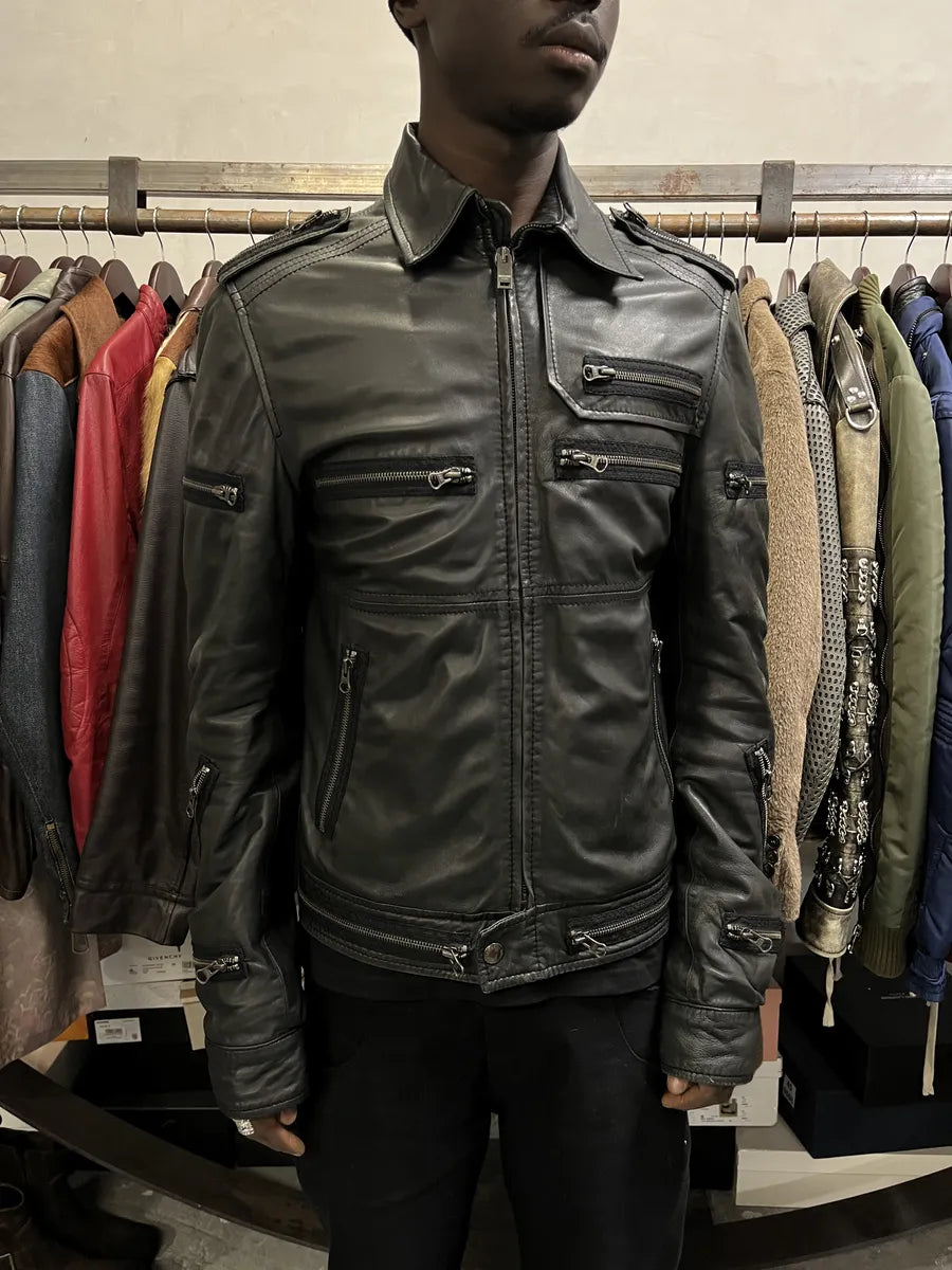 2000s Moschino Multi Zips Circle Black Leather Jacket qDuGfJi 1