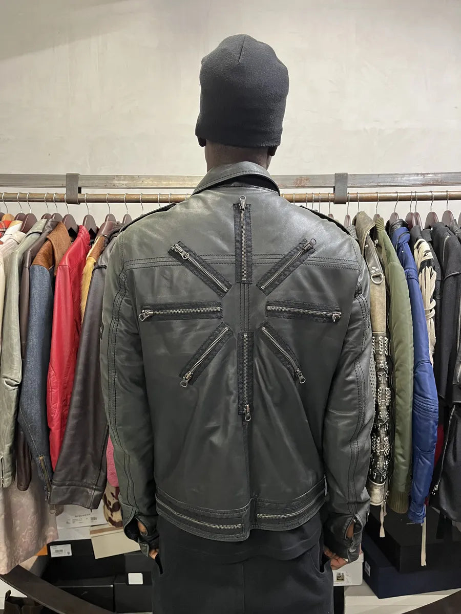 2000s Moschino Multi Zips Circle Black Leather Jacket qDuGfJi 2