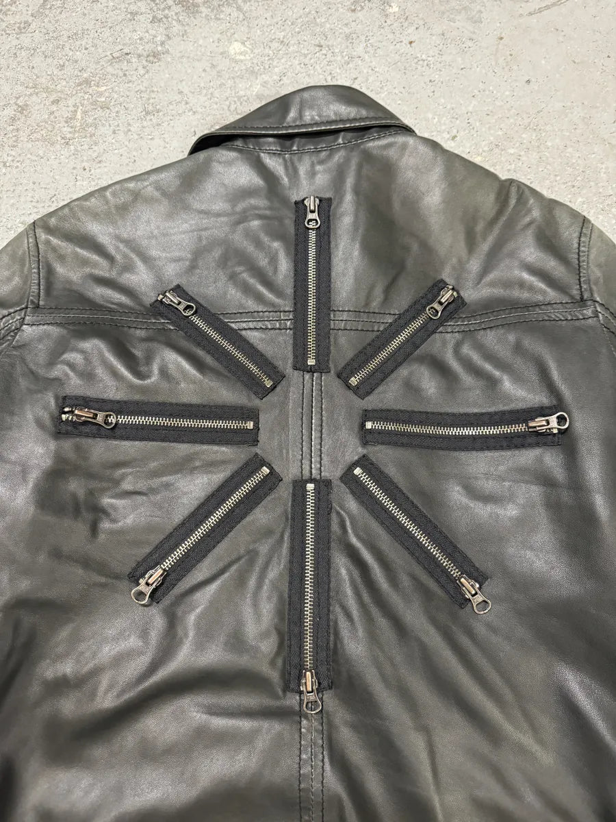 2000s Moschino Multi Zips Circle Black Leather Jacket qDuGfJi 5