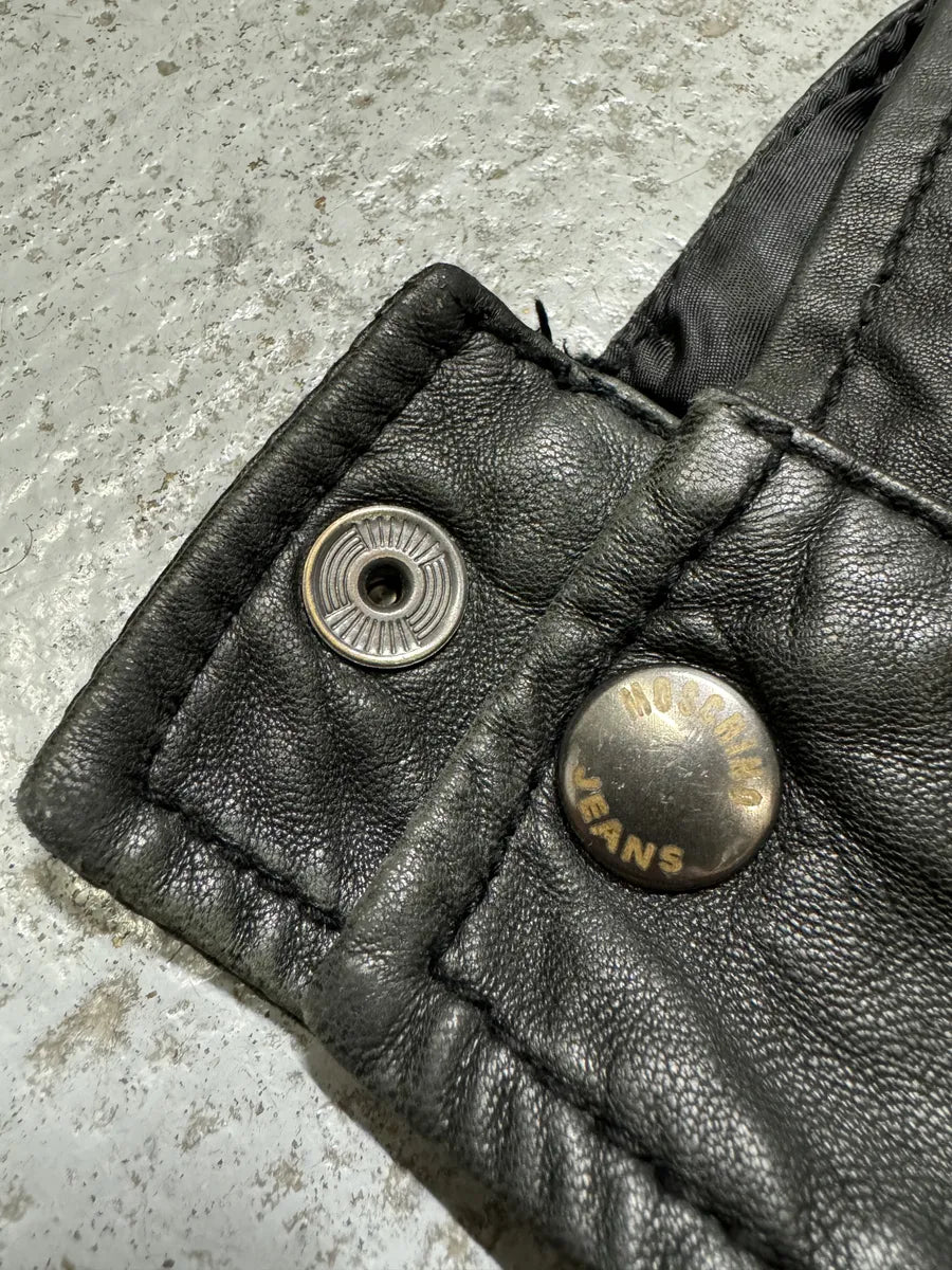 2000s Moschino Multi Zips Circle Black Leather Jacket qDuGfJi 7