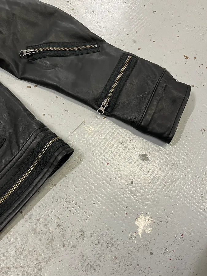 2000s Moschino Multi Zips Circle Black Leather Jacket wSMUSYq 5