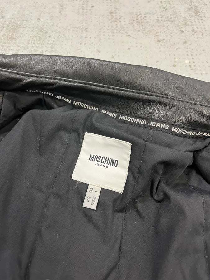 2000s Moschino Multi Zips Circle Black Leather Jacket wSMUSYq 9