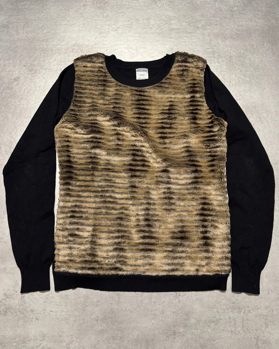 2000s Moschino Natural Faux-Fur Black Sweater TeloKES 0