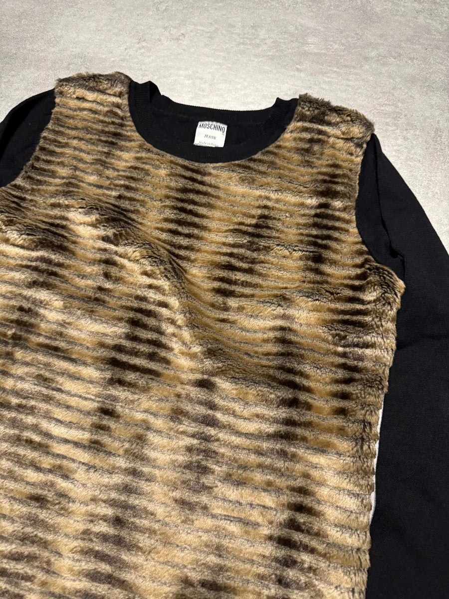 2000s Moschino Natural Faux-Fur Black Sweater TeloKES 1