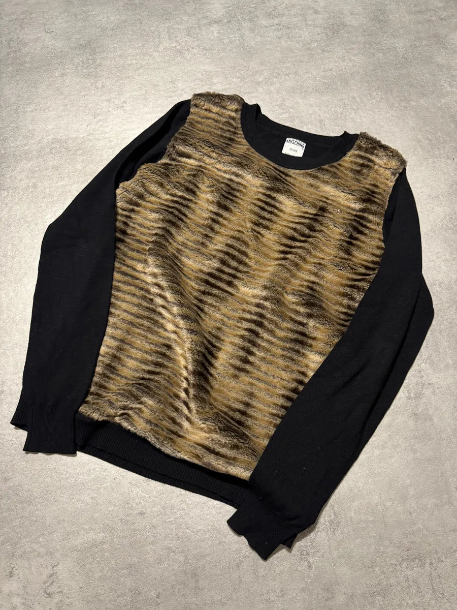 2000s Moschino Natural Faux-Fur Black Sweater TeloKES 2