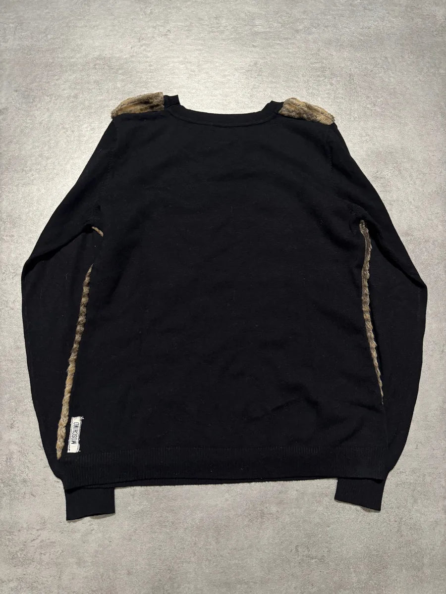2000s Moschino Natural Faux-Fur Black Sweater TeloKES 6
