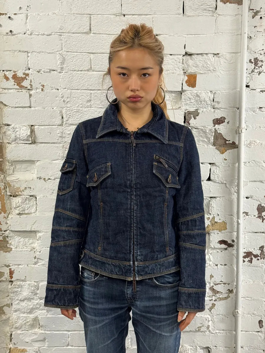 2000s Moschino Navy Brut Cargo Denim Jacket JCpcYlF 0